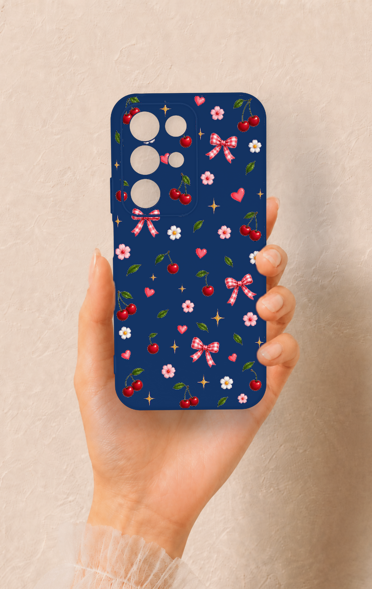 Realme C85 5G Uyumlu Çiçek Kiraz Fiyonk Desenli Silikon Kılıf
