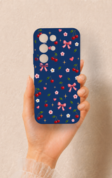 Realme C85 5G Uyumlu Çiçek Kiraz Fiyonk Desenli Silikon Kılıf