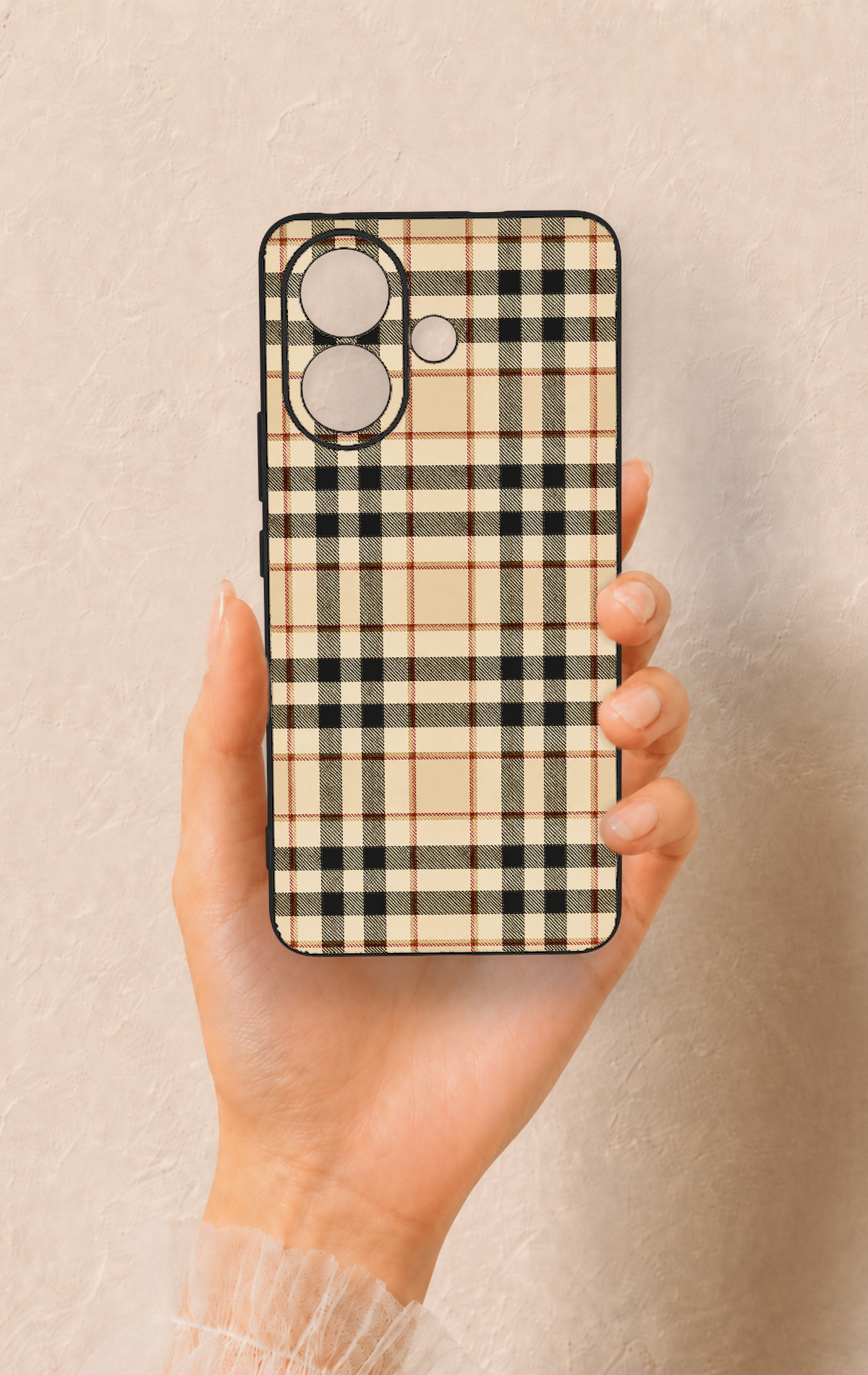 Vivo V60 Lite Uyumlu Karamel Siyah Ekose Desenli Silikon Kılıf