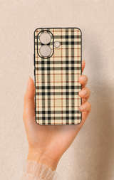 Vivo V60 Lite Uyumlu Karamel Siyah Ekose Desenli Silikon Kılıf