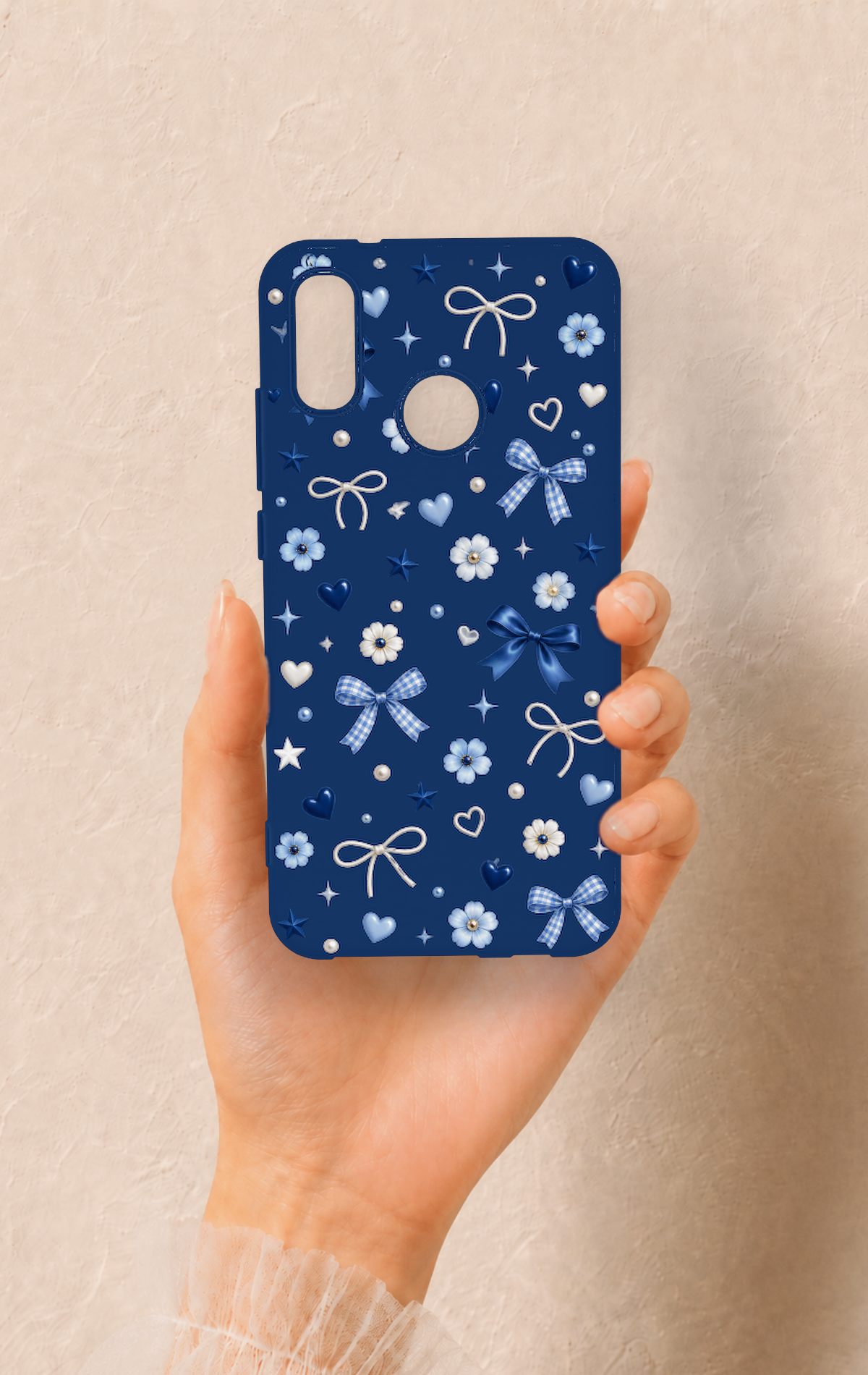 Huawei P20 Lite Uyumlu Mavi Papatya Fiyonk Desenli Silikon Kılıf