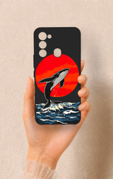 Tecno Spark 8C Uyumlu Kırmızı Güneş Balina Desenli Silikon Kılıf