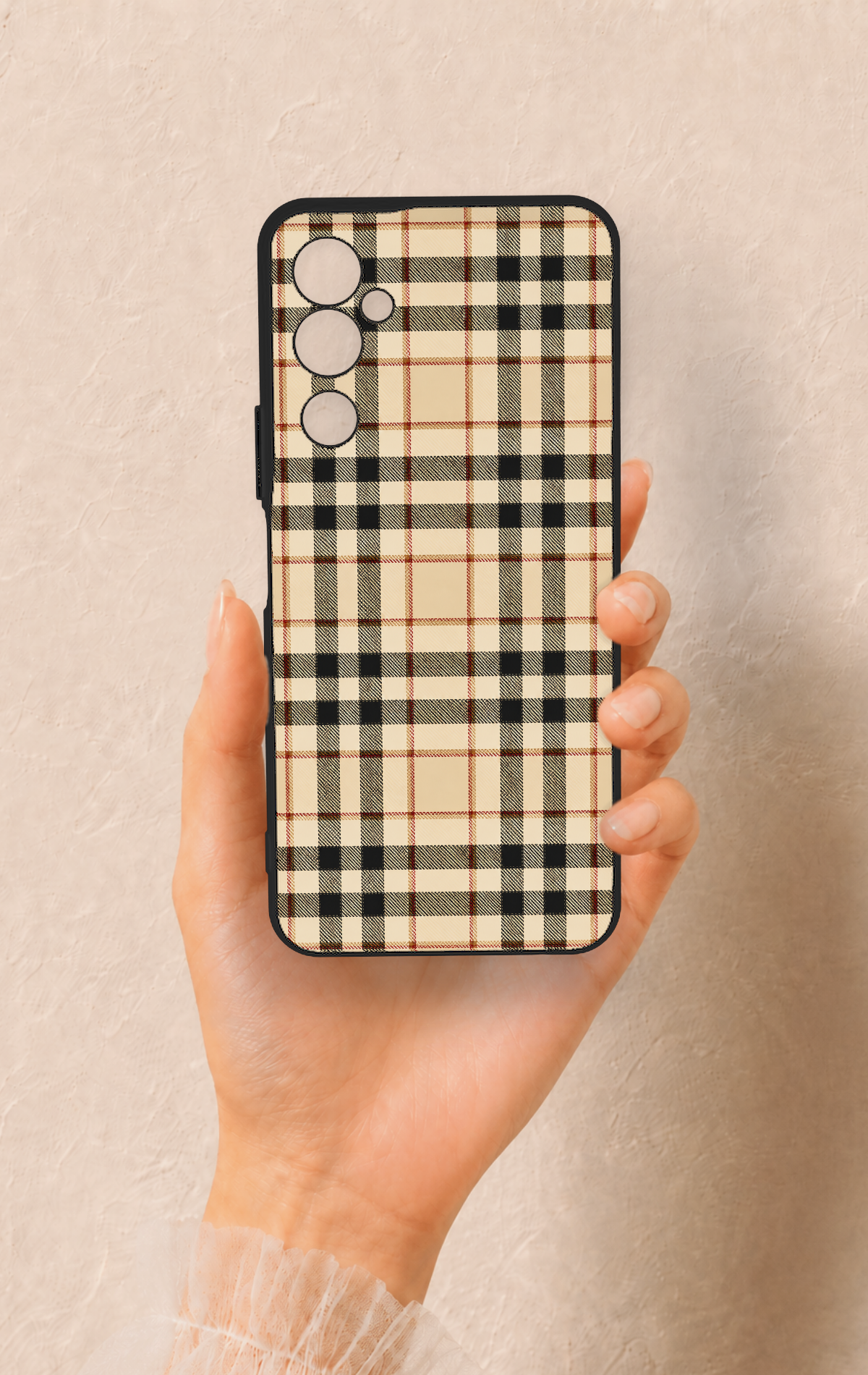 Tecno Pova Neo 2 Uyumlu Karamel Siyah Ekose Desenli Silikon Kılıf