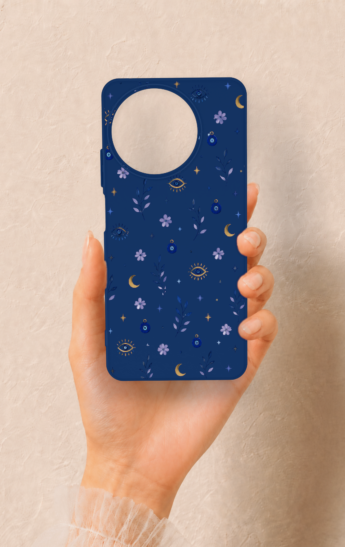 Realme 11 Uyumlu Mavi Nazar Papatya Desenli Silikon Kılıf