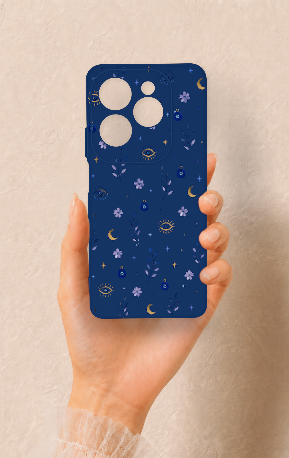 İnfinix Hot 40 Pro Uyumlu Mavi Nazar Papatya Desenli Silikon Kılıf