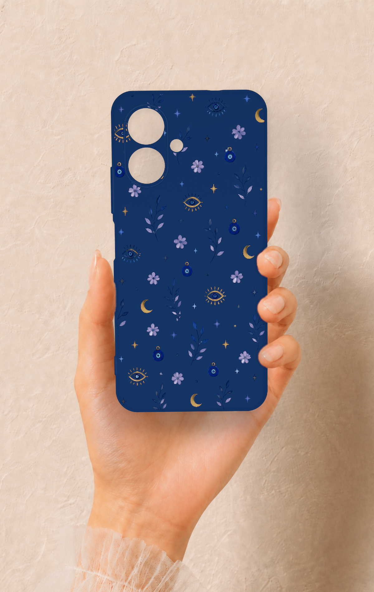 Tecno Spark Go 2 Uyumlu Mavi Nazar Papatya Desenli Silikon Kılıf