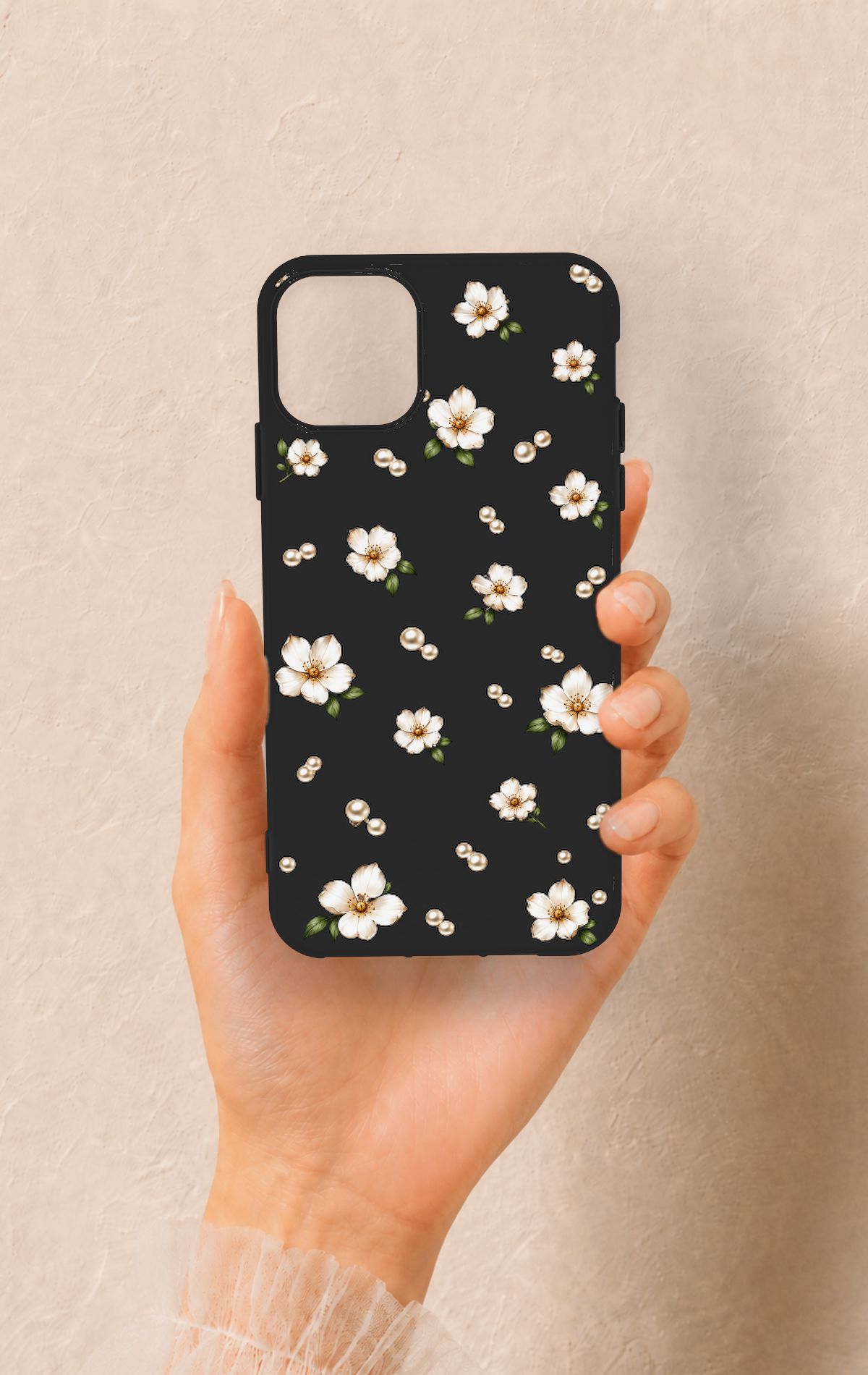 iPhone 11 Pro Max Uyumlu İnci Papatya Desenli Silikon Kılıf