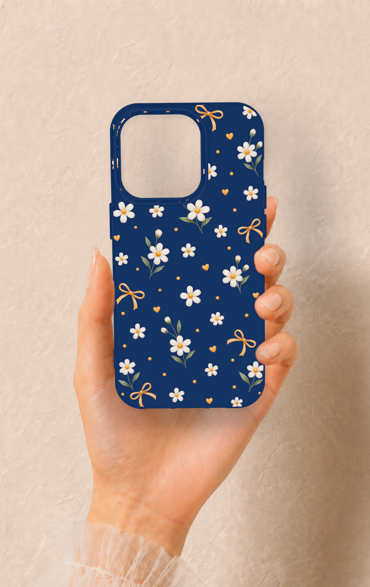 iPhone 14 Pro Uyumlu Papatya Fiyonk Desenli Silikon Kılıf