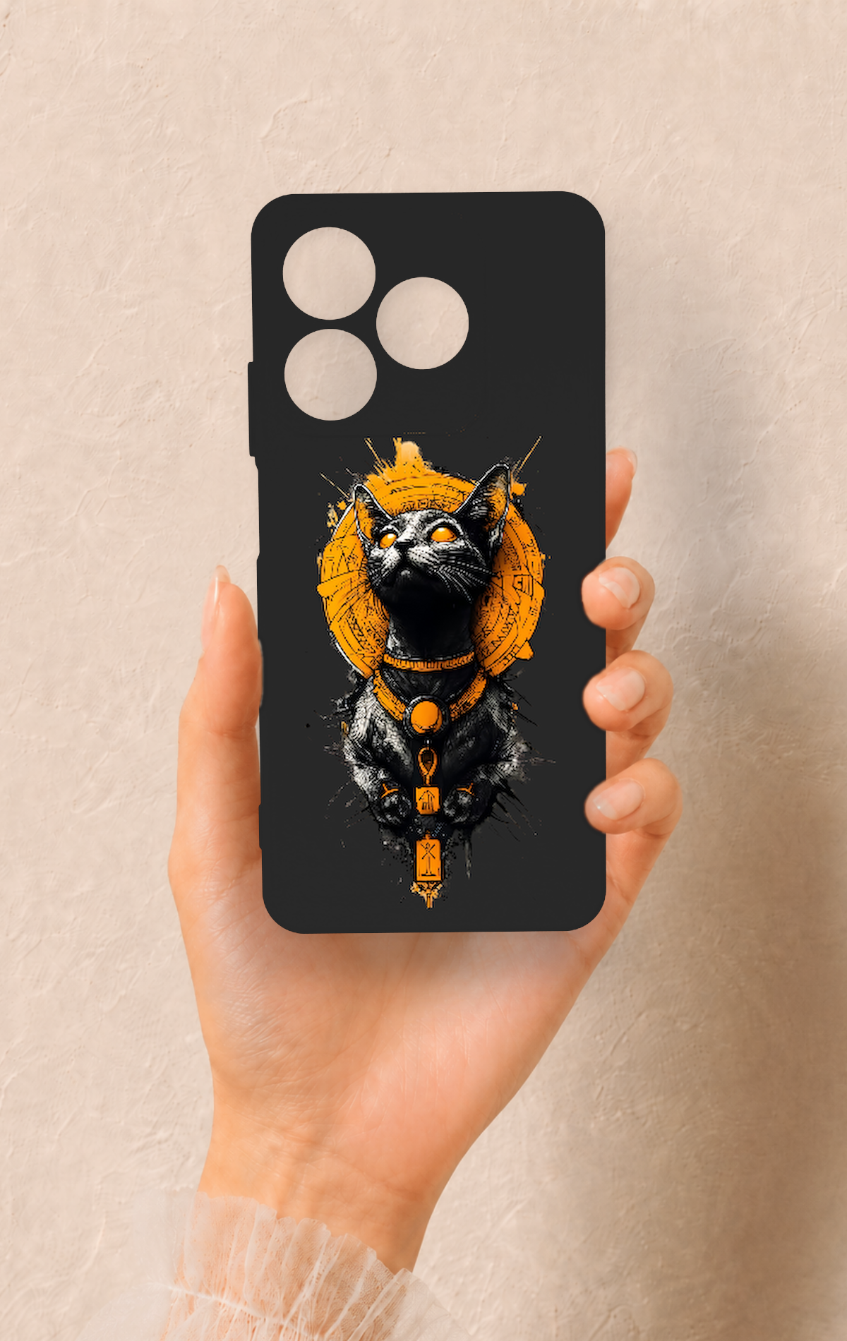 Realme C63 Uyumlu Mısırlı Kedi Tanrısı Desenli Silikon Kılıf