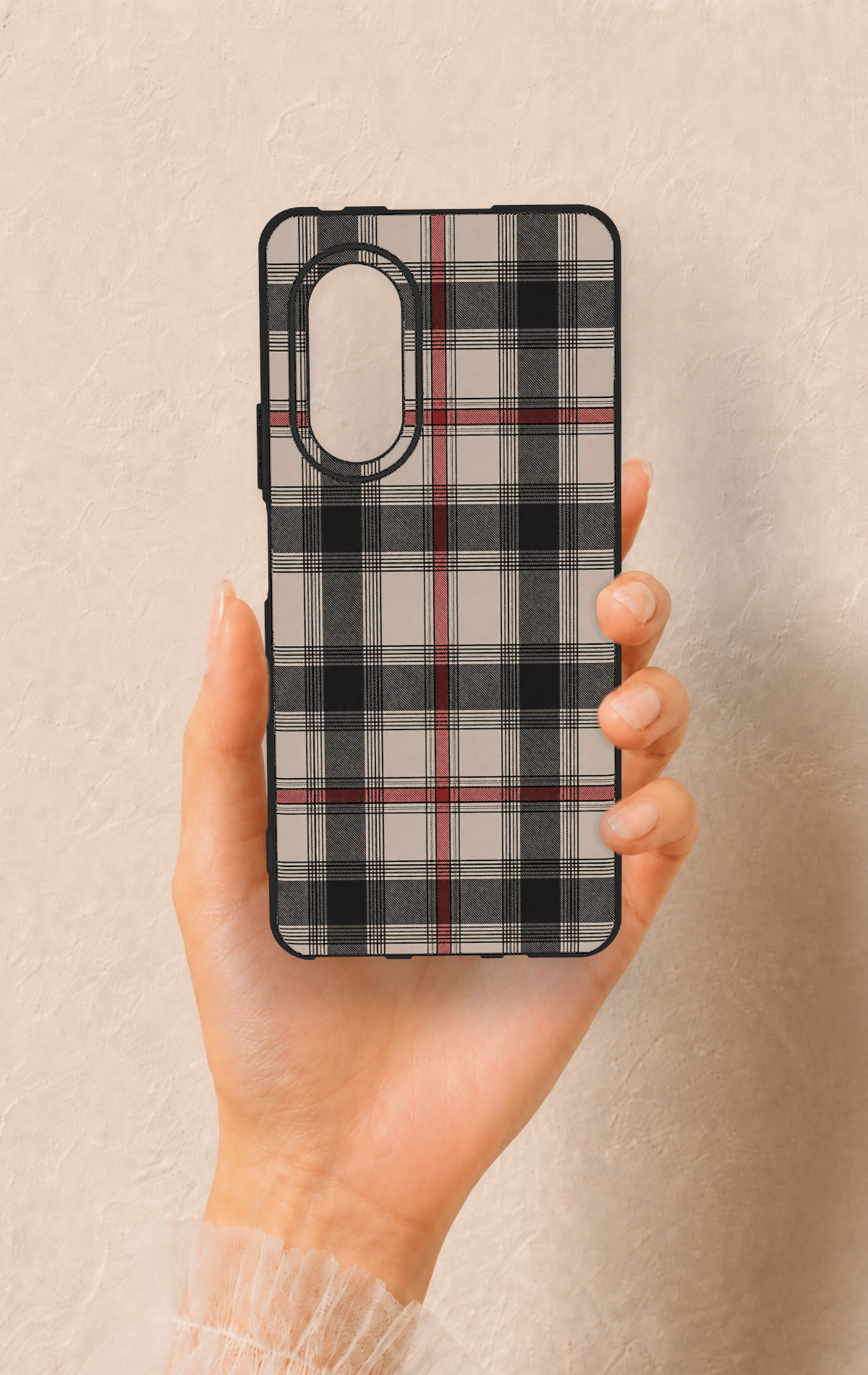 Huawei Nova 9Se Uyumlu Siyah Kırmızı Ekose Desenli Silikon Kılıf