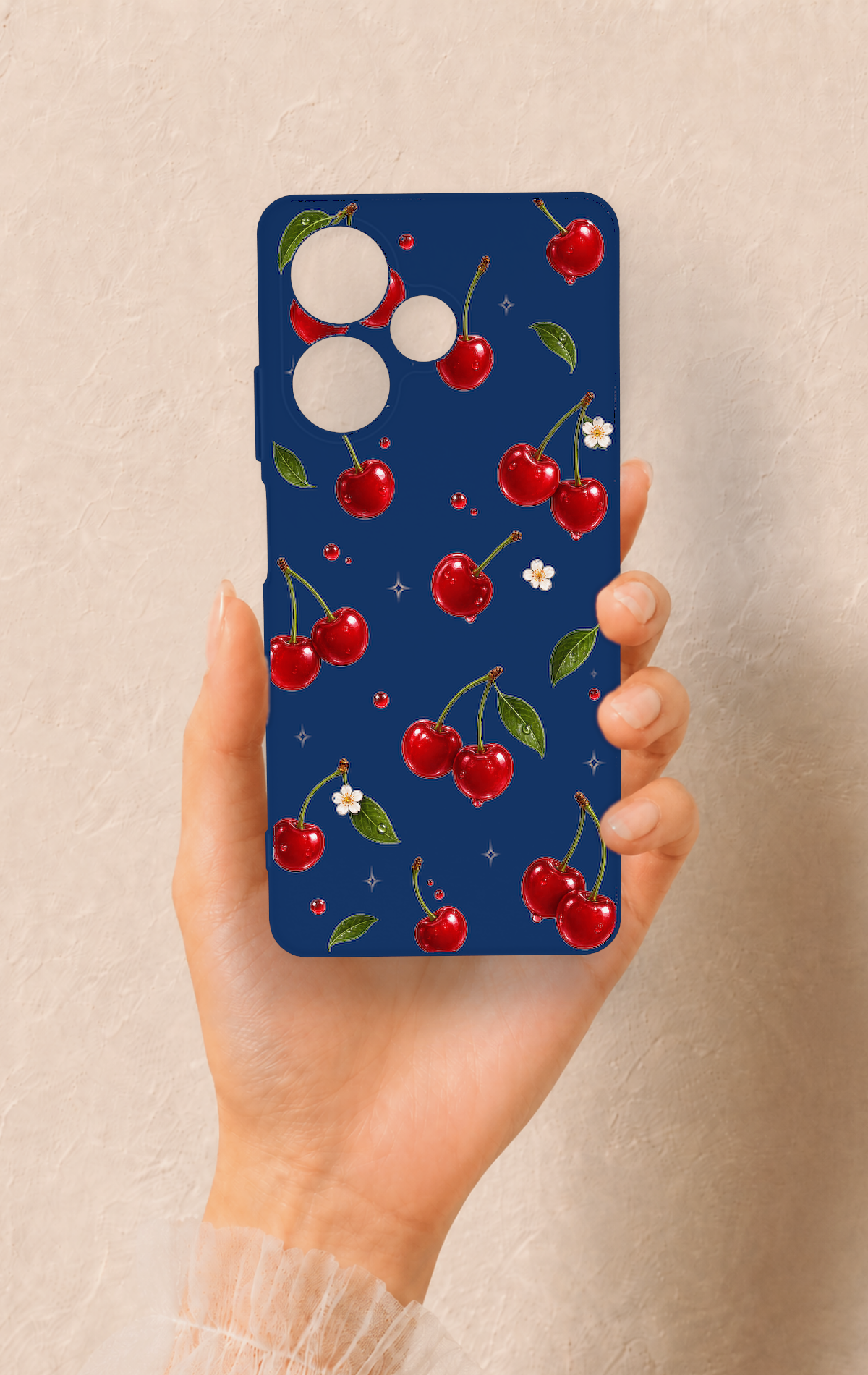 İnfinix Hot 30 Uyumlu Kiraz Papatya Desenli Silikon Kılıf