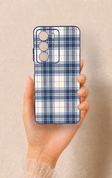 Realme C75 Uyumlu Bej Lacivert Ekose Desenli Silikon Kılıf
