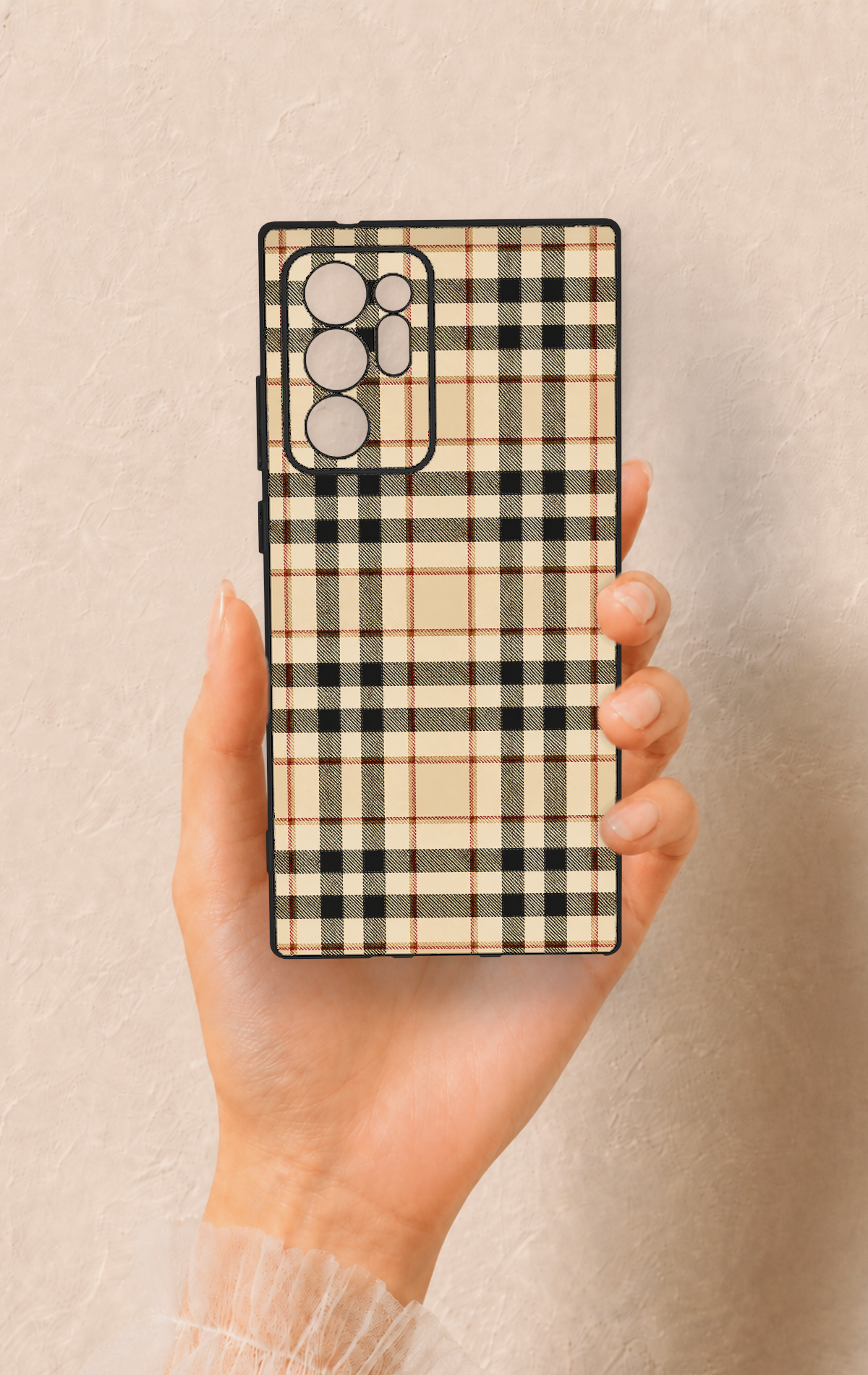 Samsung Note 20 Ultra Uyumlu Karamel Siyah Ekose Desenli Silikon Kılıf