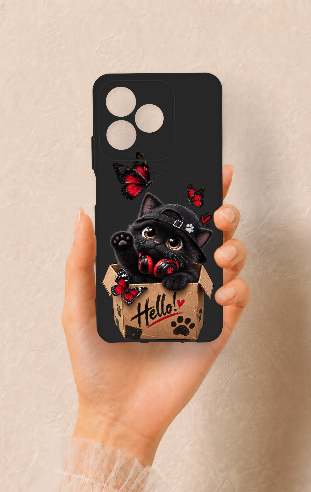 Realme C53 Uyumlu Hello Cat Desenli Silikon Kılıf