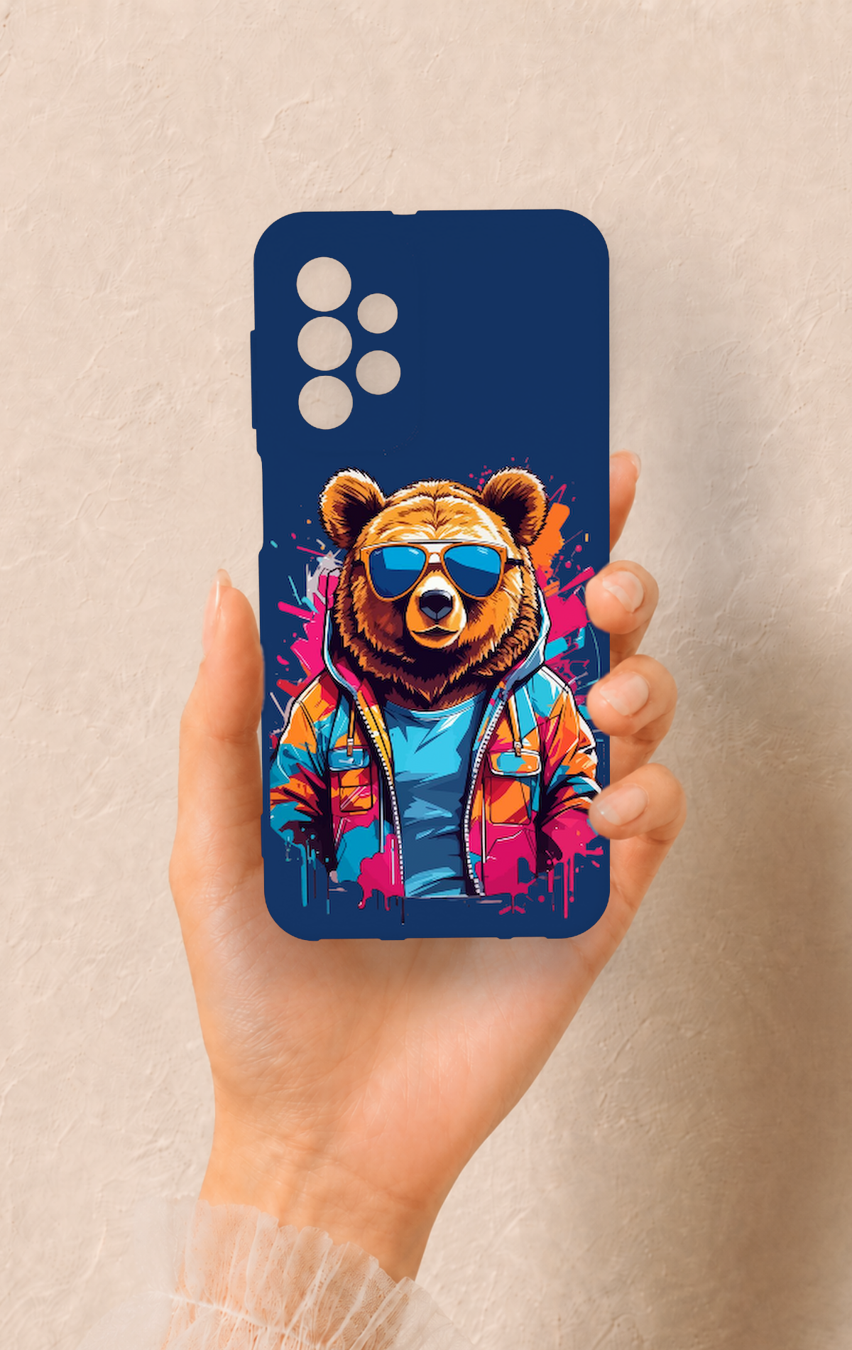 Samsung A23 Uyumlu Gözlüklü Ayı Desenli Silikon Kılıf