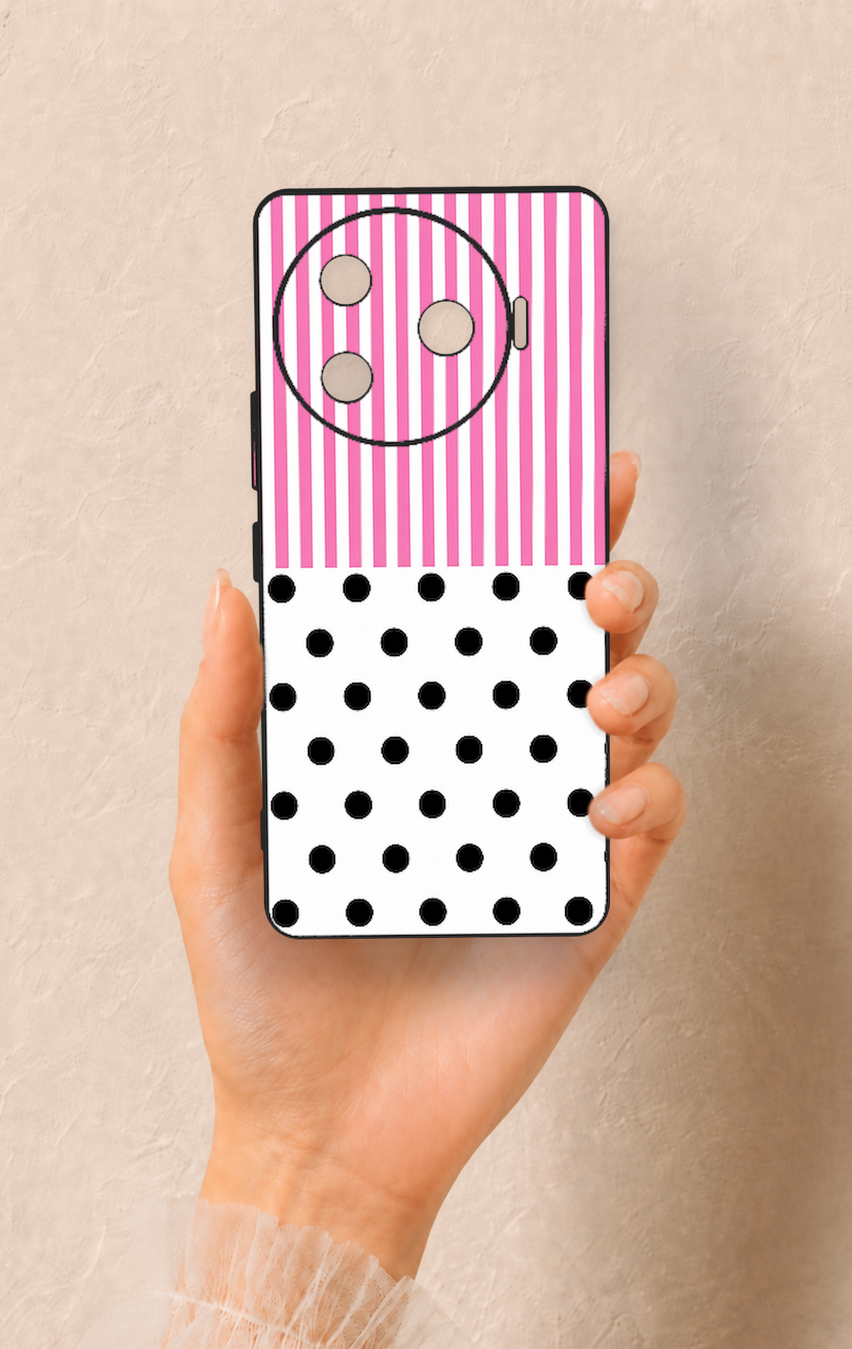 Tecno Camon 30 Pro 5G Uyumlu Pembe Çizgili Puantiye Desenli Silikon Kılıf