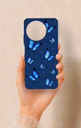 Realme 11 Uyumlu Parlak Mavi Kelebek Desenli Silikon Kılıf