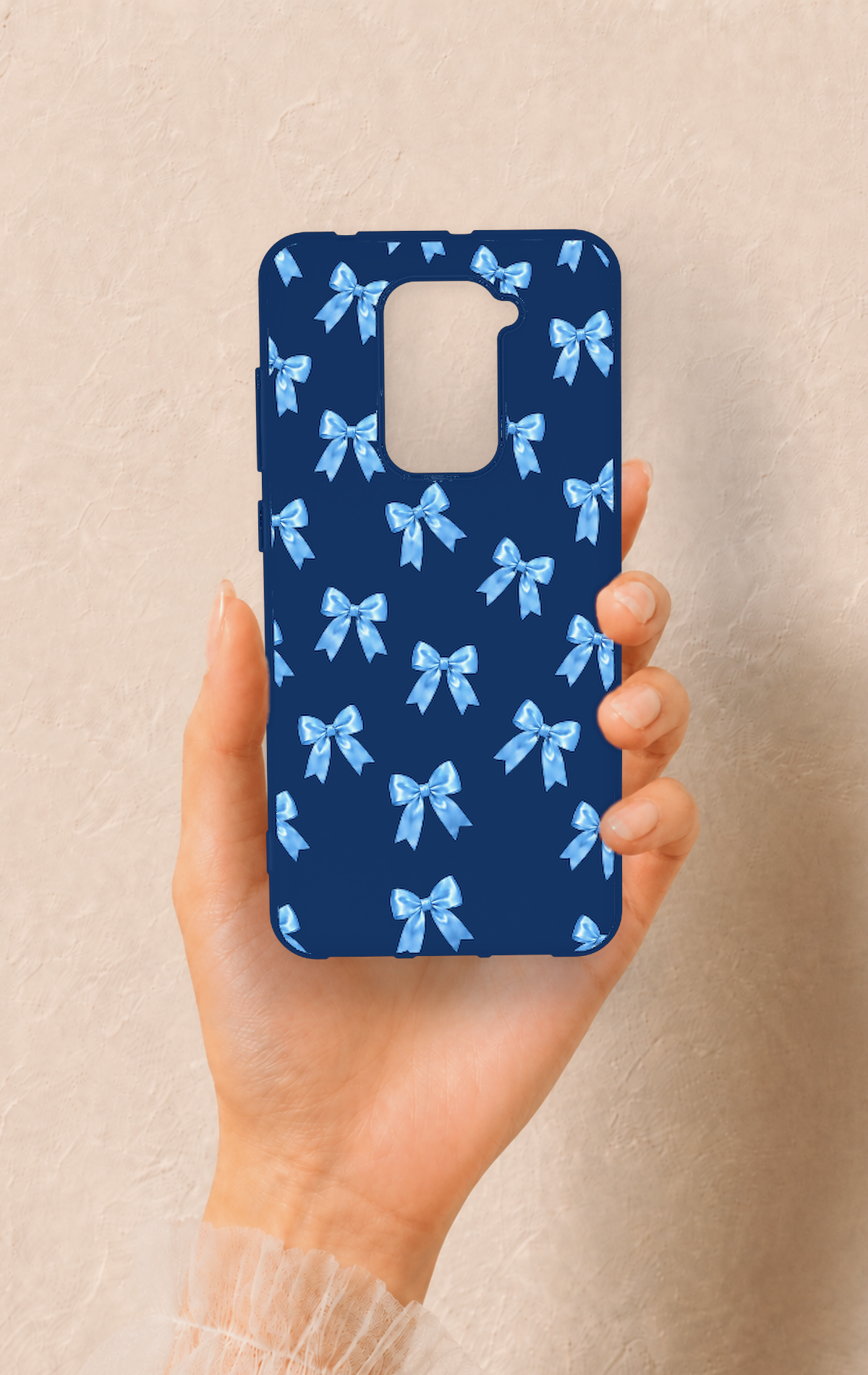 Redmi Note 9 Uyumlu Mavi Fiyonk Kurdele Desenli Silikon Kılıf