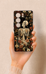 Vivo V29 Uyumlu Çiçek İskelet Desenli Silikon Kılıf