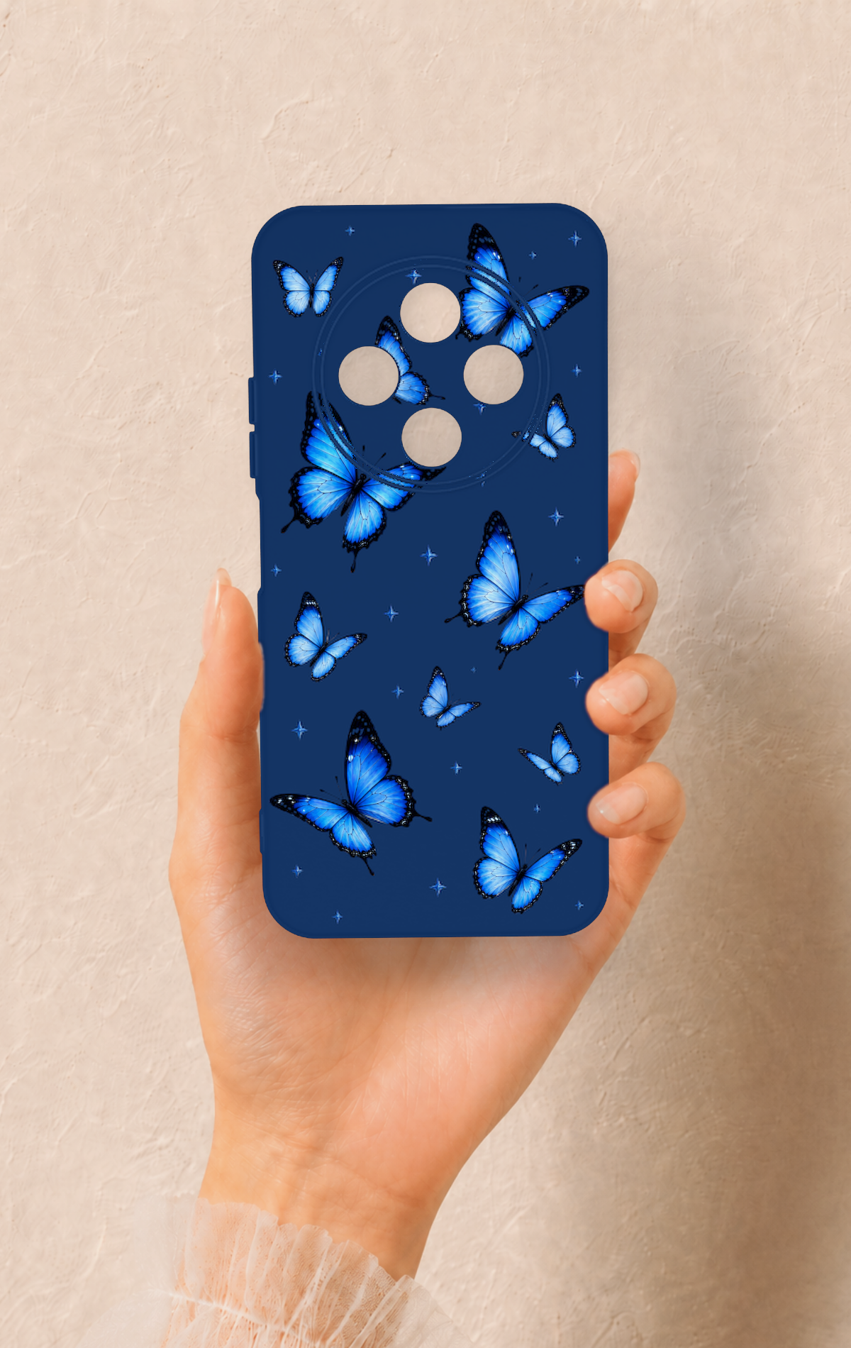 Tecno Spark 30C Uyumlu Parlak Mavi Kelebek Desenli Silikon Kılıf