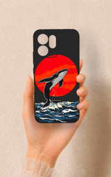 Oppo Reno 14F Uyumlu Kırmızı Güneş Balina Desenli Silikon Kılıf