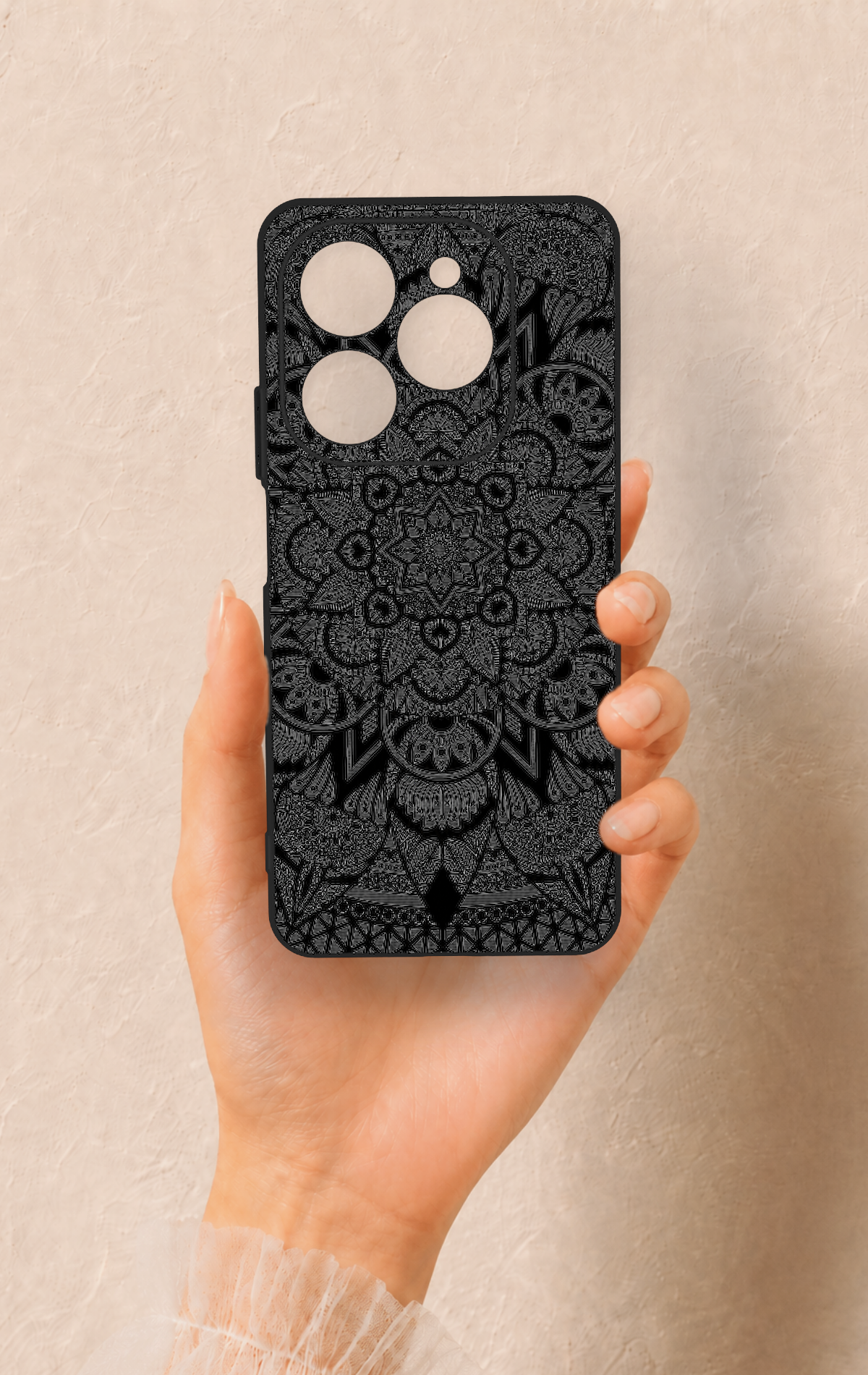 Tecno Spark 20 Pro Uyumlu Siyah Beyaz Mandala Desenli Silikon Kılıf
