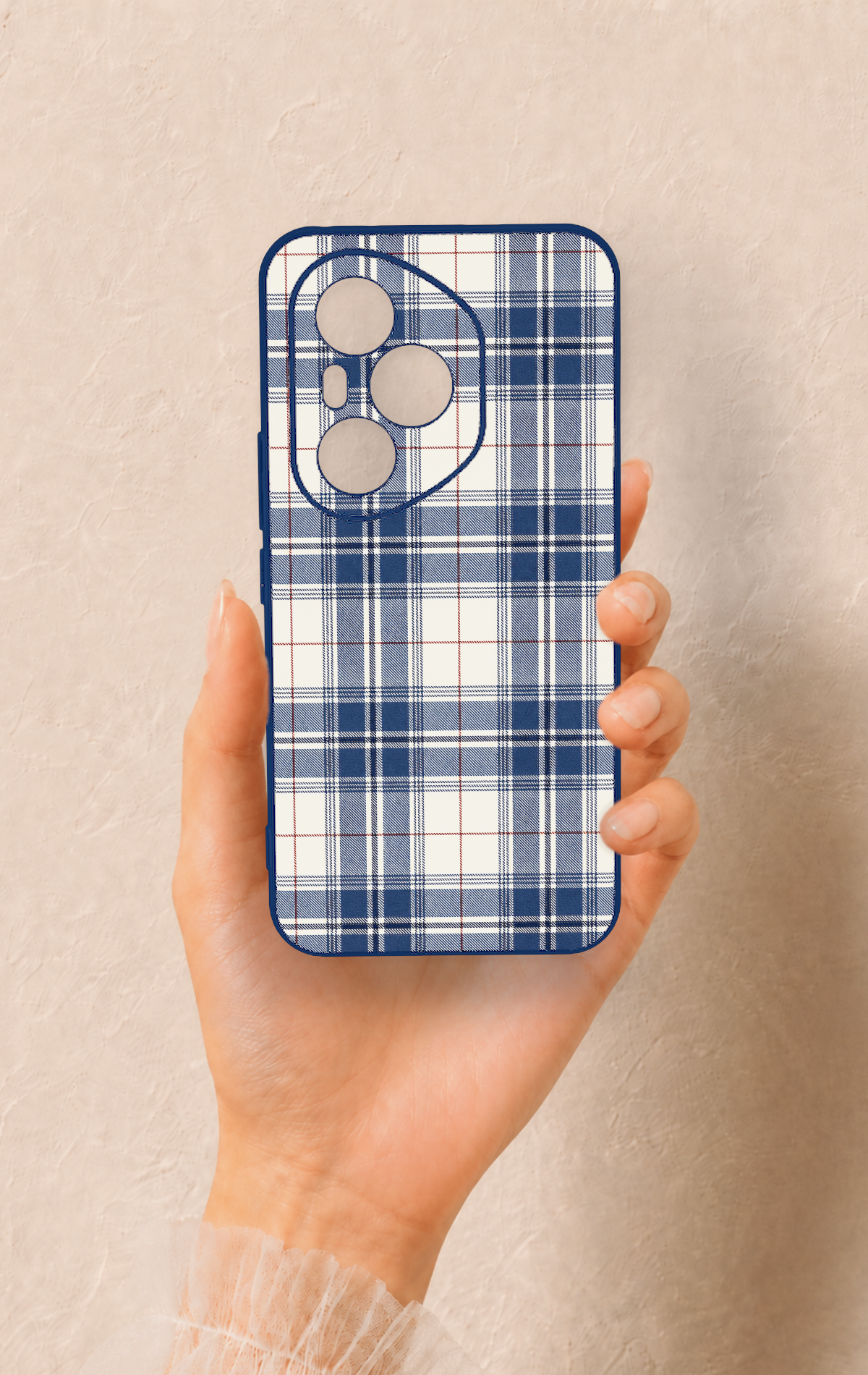 Honor 400 Pro Uyumlu Bej Lacivert Ekose Desenli Silikon Kılıf