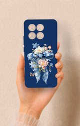 Poco X6 Pro Uyumlu Mavi Kurdeleli Çiçek Desenli Silikon Kılıf