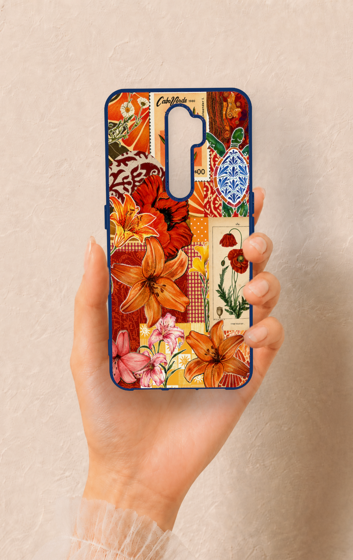 Oppo A5 2020 Uyumlu Turuncu Zambak Desenli Silikon Kılıf