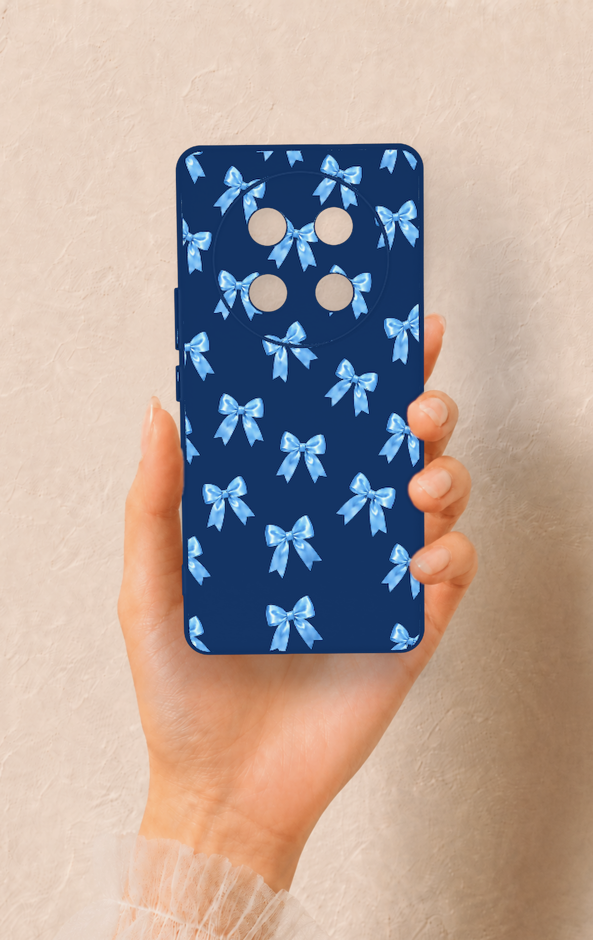 Honor Magic 7 Lite 5G Uyumlu Mavi Fiyonk Kurdele Desenli Silikon Kılıf