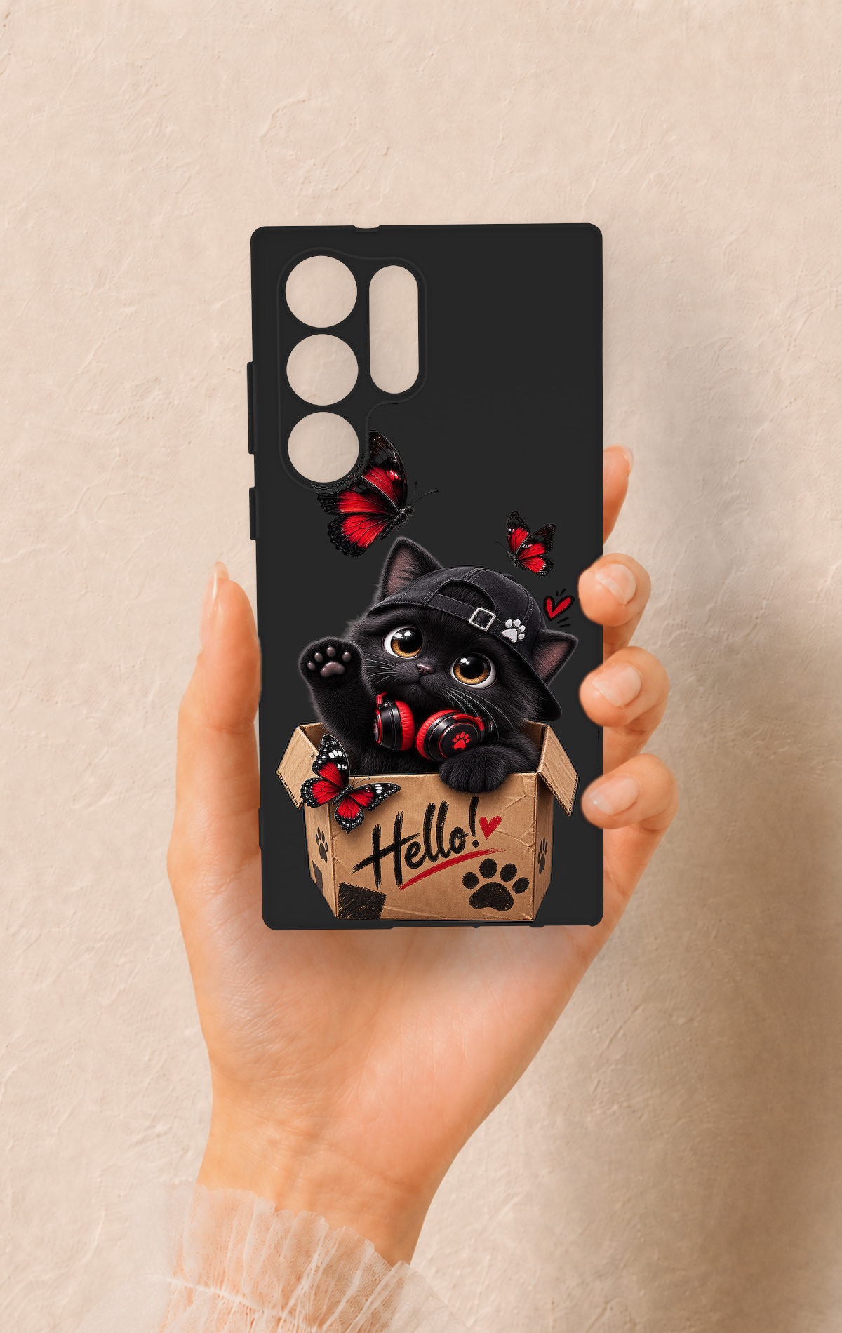 Samsung S23 Ultra Uyumlu Hello Cat Desenli Silikon Kılıf