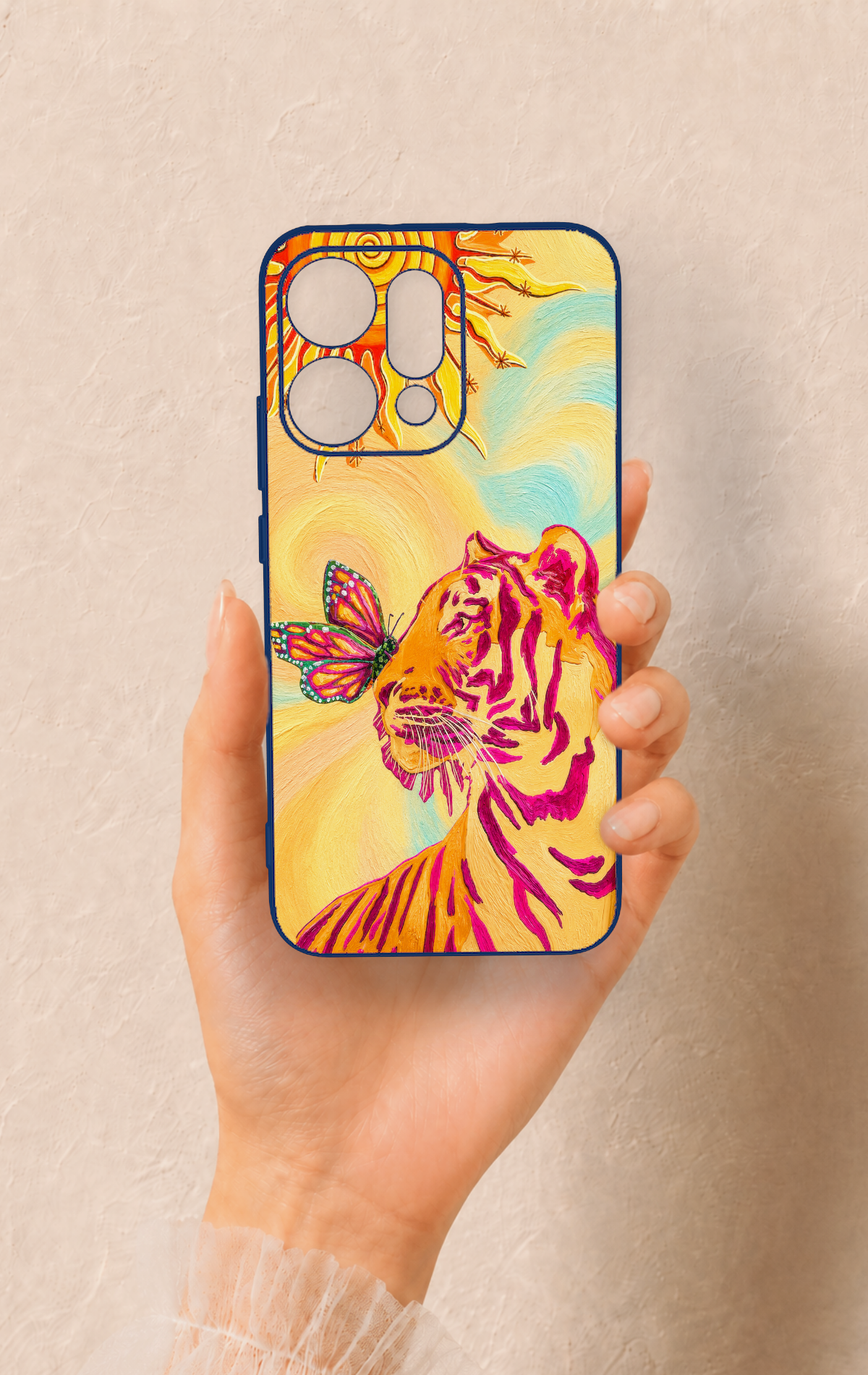 Oppo Reno 14 Uyumlu Güneşin Kaplanı Desenli Silikon Kılıf