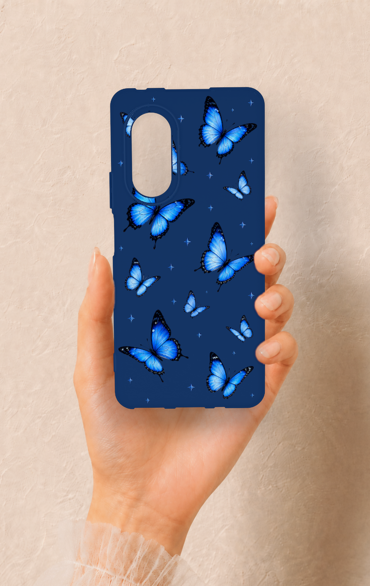 Huawei Nova 9Se Uyumlu Parlak Mavi Kelebek Desenli Silikon Kılıf