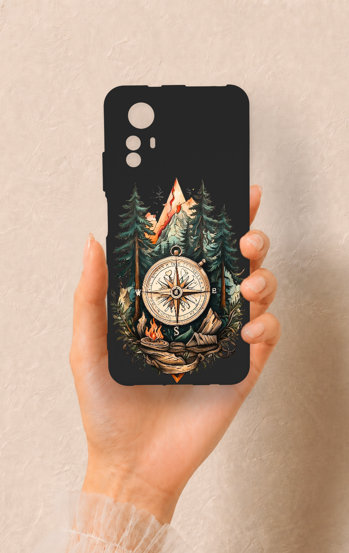 Redmi Note 12S Uyumlu Pusula Orman Desenli Silikon Kılıf