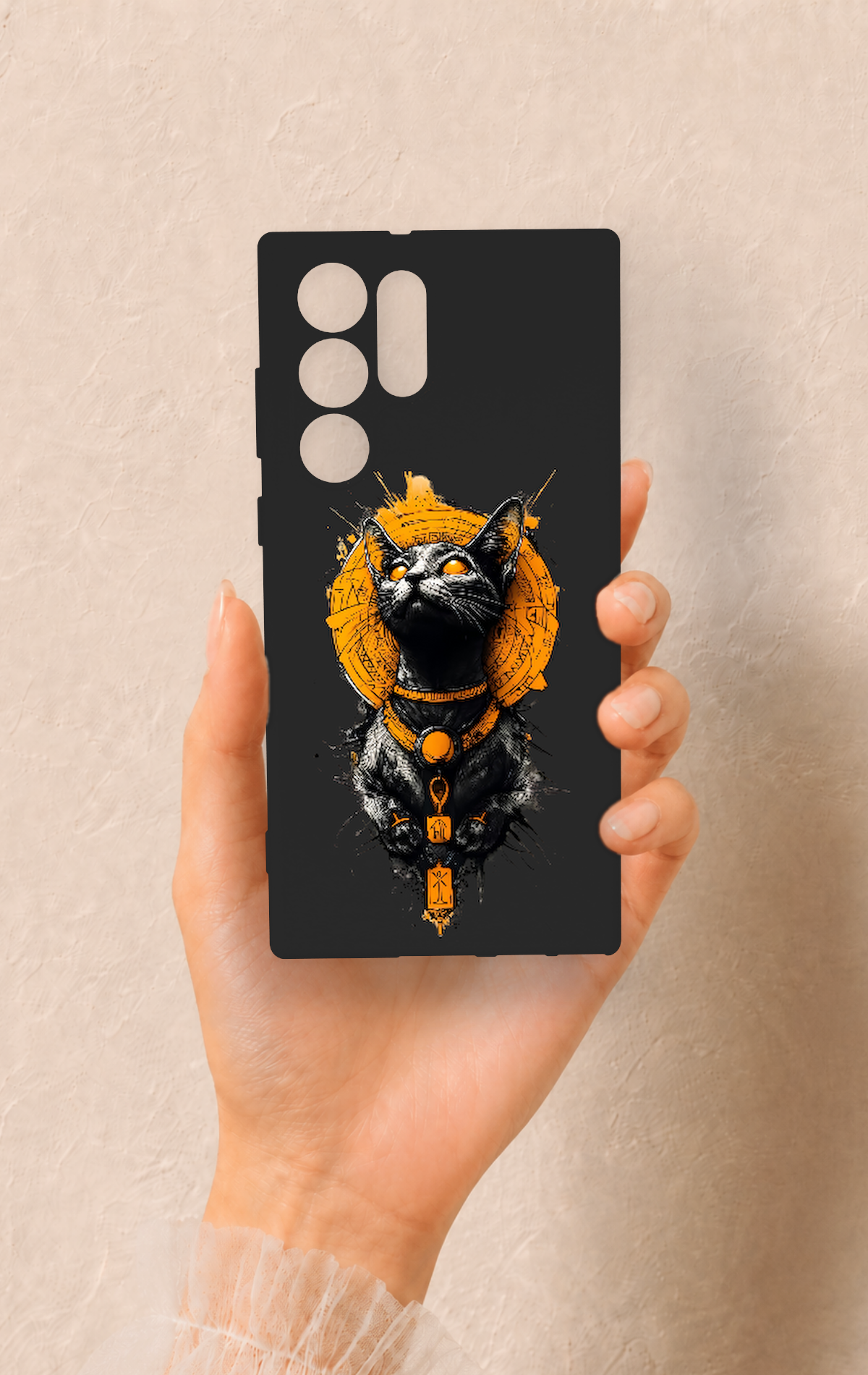 Samsung S22 Ultra Uyumlu Mısırlı Kedi Tanrısı Desenli Silikon Kılıf
