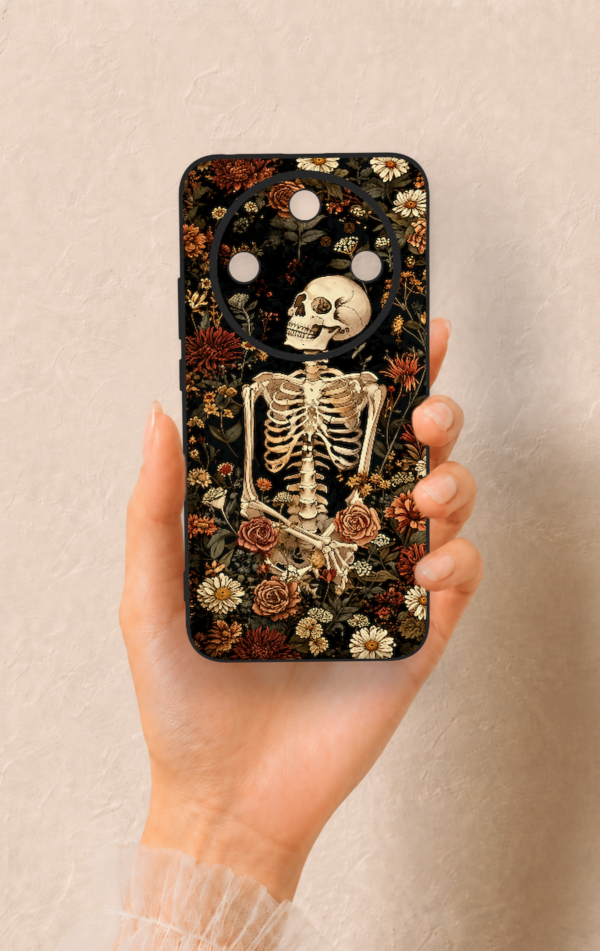 Honor Magic 8 Lite Uyumlu Çiçek İskelet Desenli Silikon Kılıf
