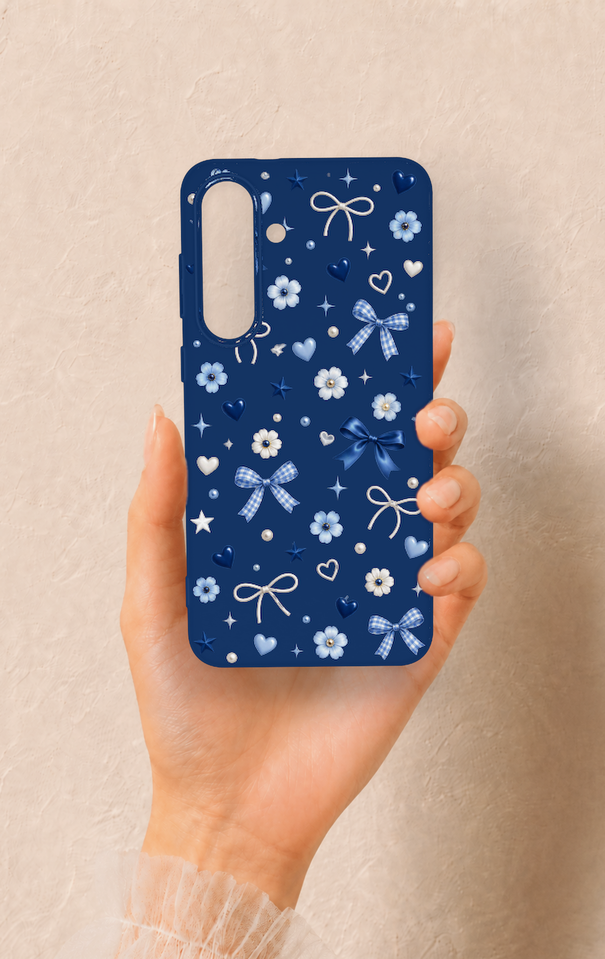 Samsung S25Fe Uyumlu Mavi Papatya Fiyonk Desenli Silikon Kılıf