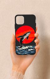 iPhone 11 Pro Max Uyumlu Kırmızı Güneş Balina Desenli Silikon Kılıf