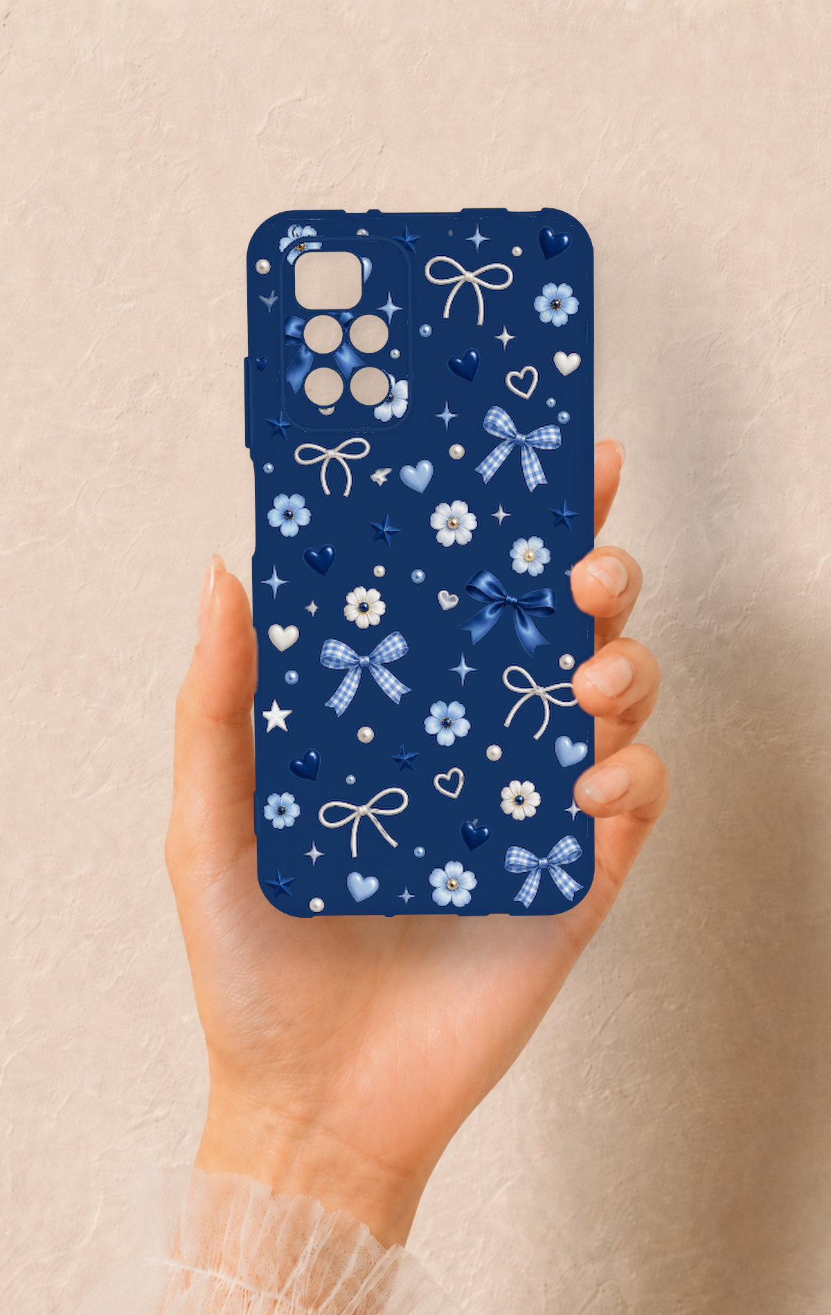 Redmi 10 2022 Uyumlu Mavi Papatya Fiyonk Desenli Silikon Kılıf