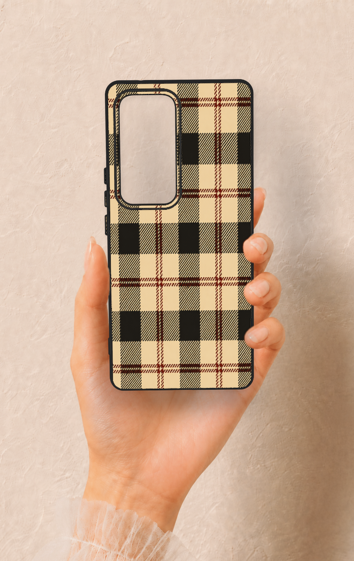 Vivo V30 Uyumlu Krem Ekose Desenli Silikon Kılıf
