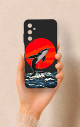 Samsung A05s Uyumlu Kırmızı Güneş Balina Desenli Silikon Kılıf