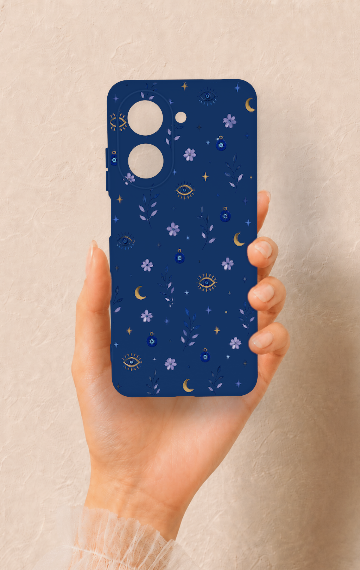 Redmi A5 Uyumlu Mavi Nazar Papatya Desenli Silikon Kılıf