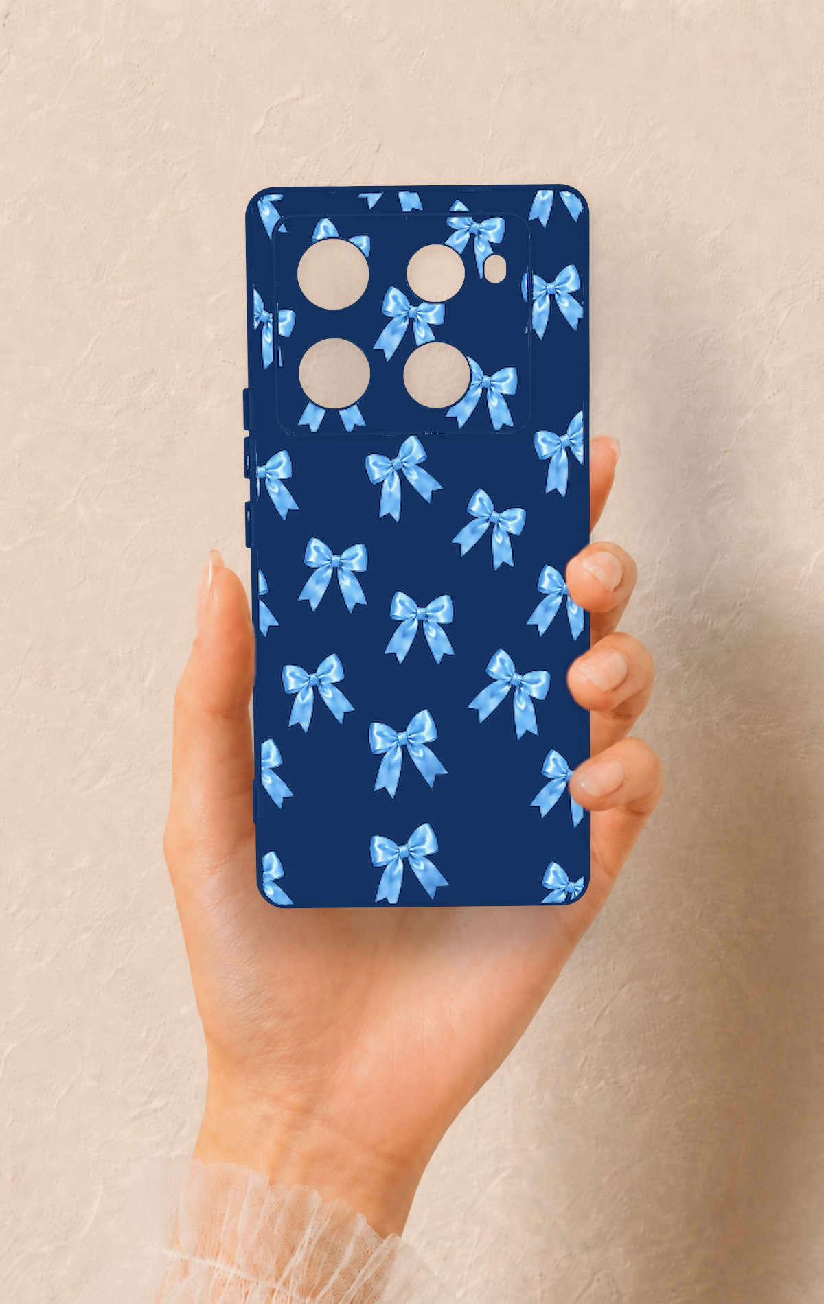 İnfinix Note 40 Pro Uyumlu Mavi Fiyonk Kurdele Desenli Silikon Kılıf