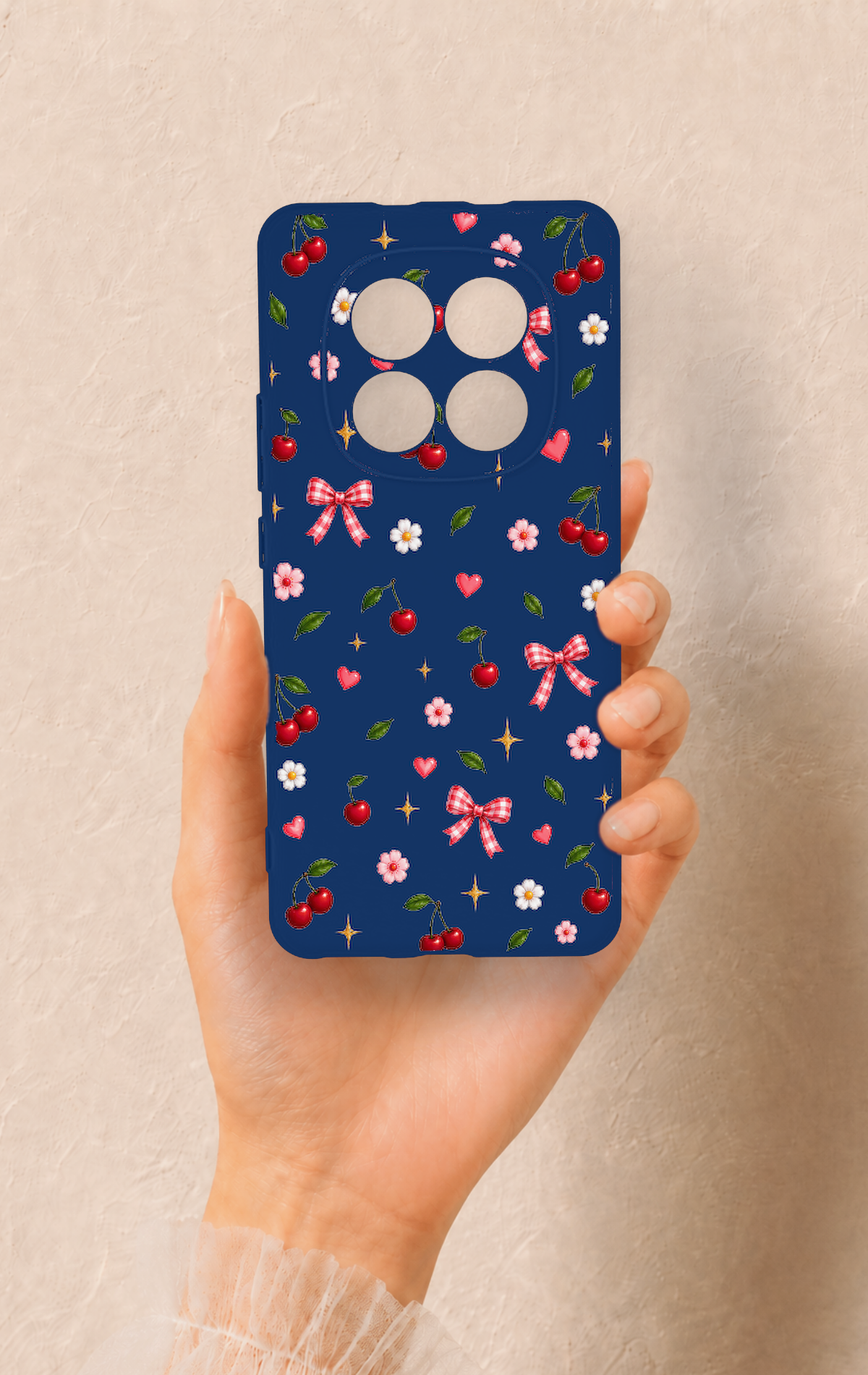 REDMİ NOTE 15 4G Uyumlu Çiçek Kiraz Fiyonk Desenli Silikon Kılıf