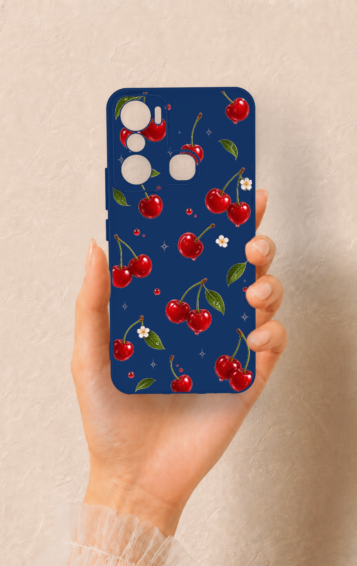 İnfinix Hot 20i Uyumlu Kiraz Papatya Desenli Silikon Kılıf