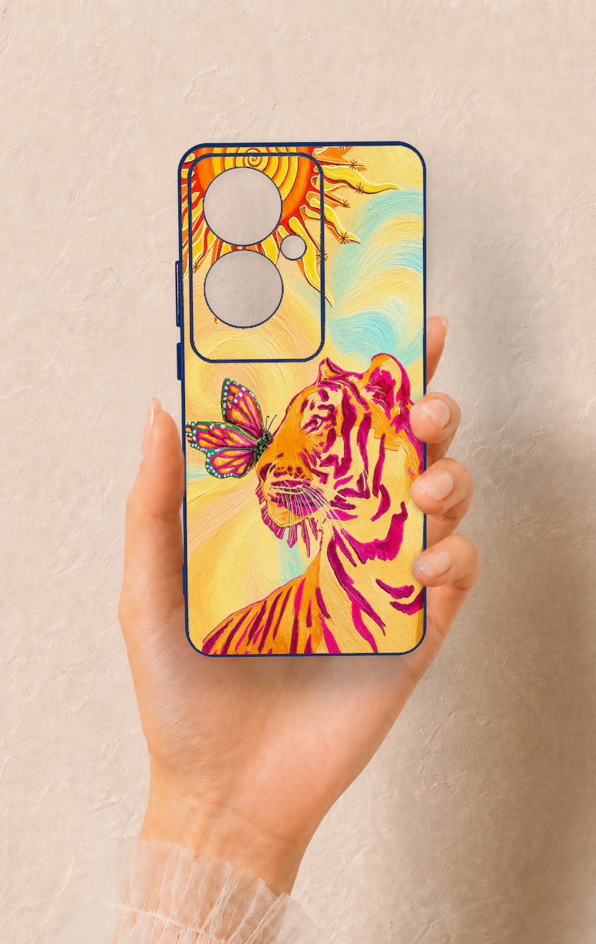 Oppo Reno 11F Uyumlu Güneşin Kaplanı Desenli Silikon Kılıf