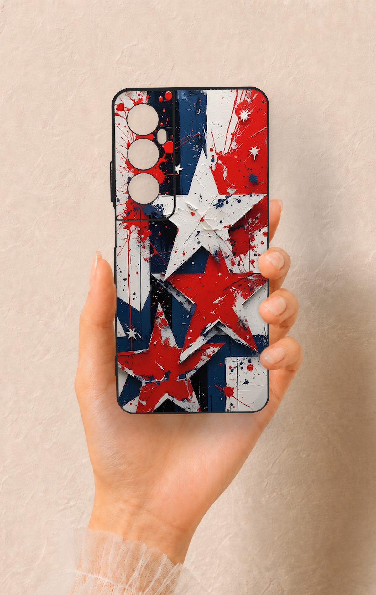 Realme C65 Uyumlu Star Flag Desenli Silikon Kılıf