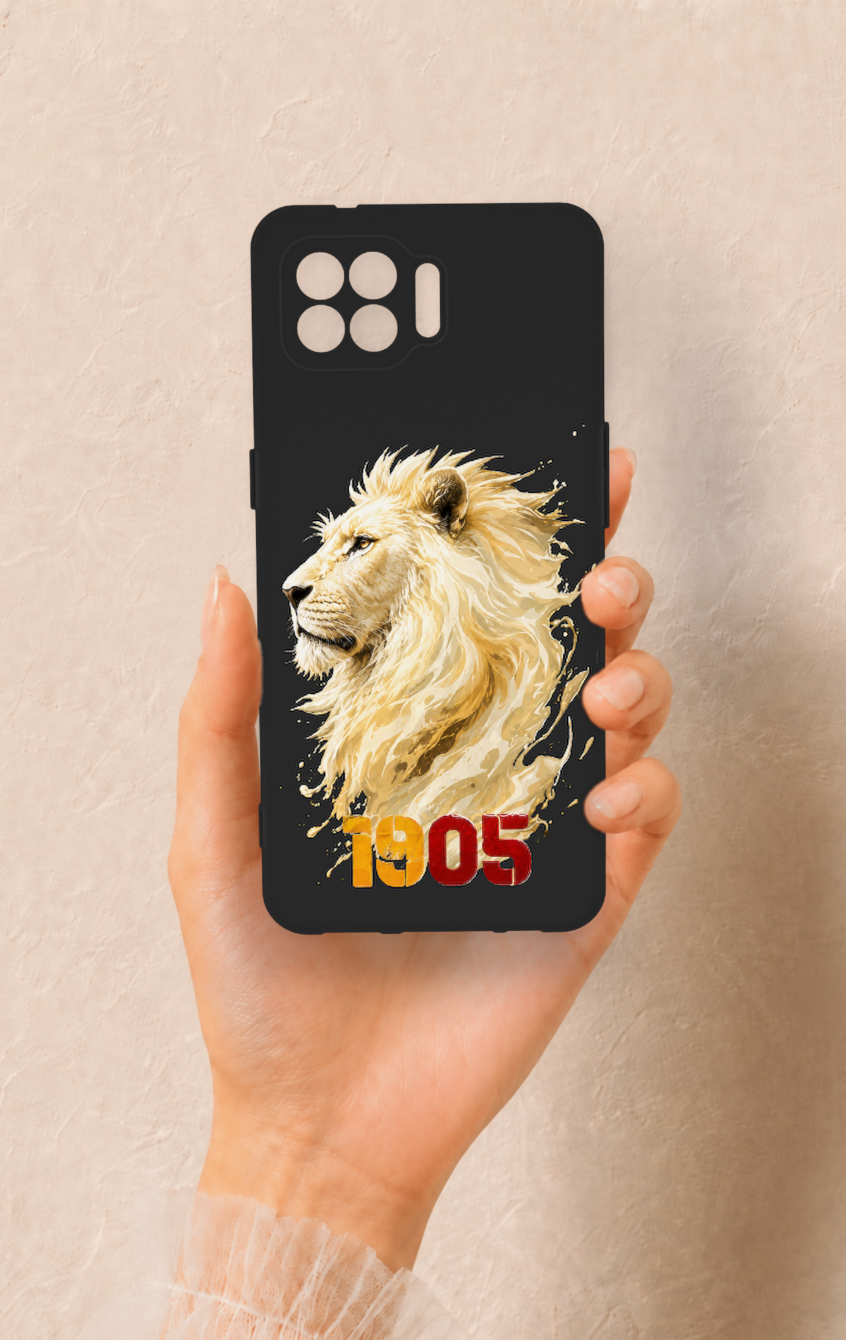 Oppo Reno 4 Lite Uyumlu Sarı Kırmızı 1905 Aslan Desenli Silikon Kılıf