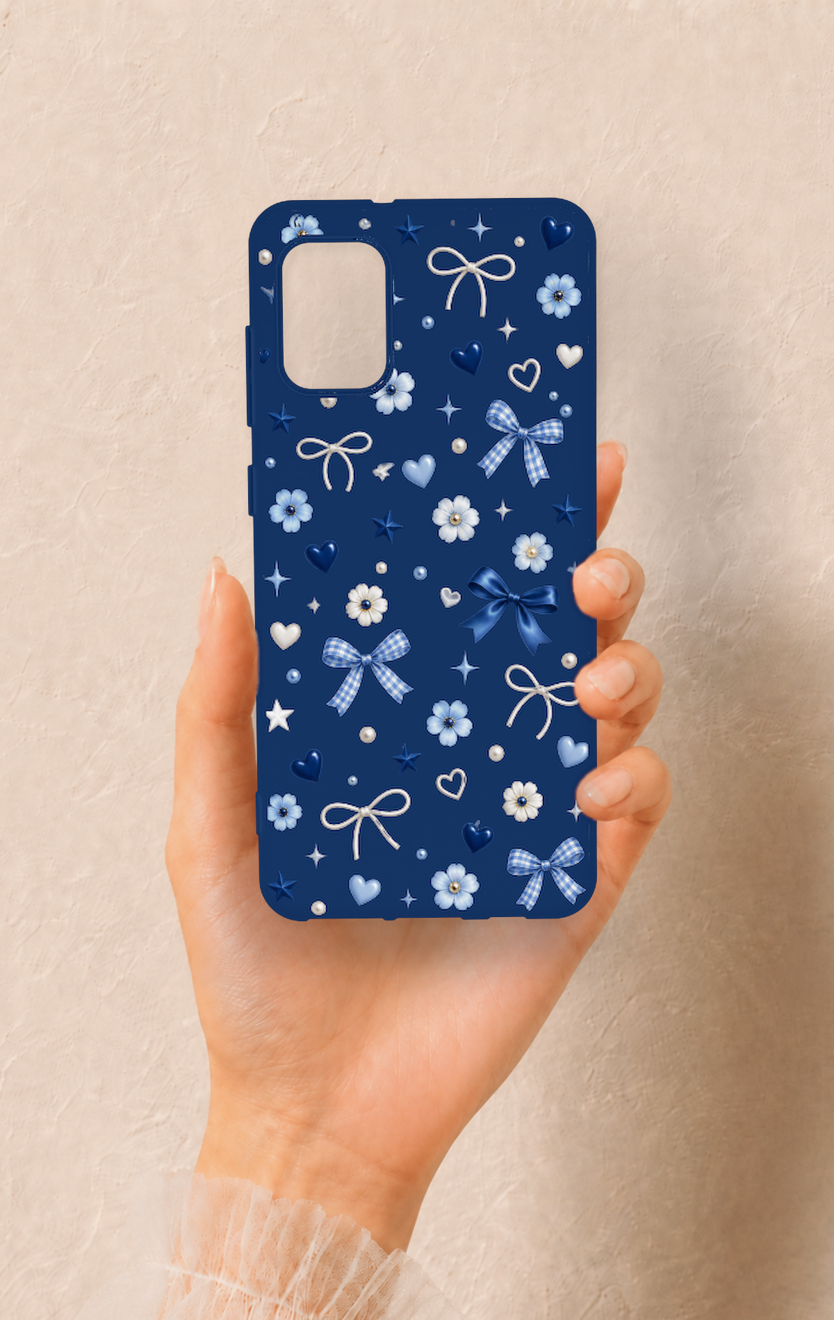 Samsung A31 Uyumlu Mavi Papatya Fiyonk Desenli Silikon Kılıf