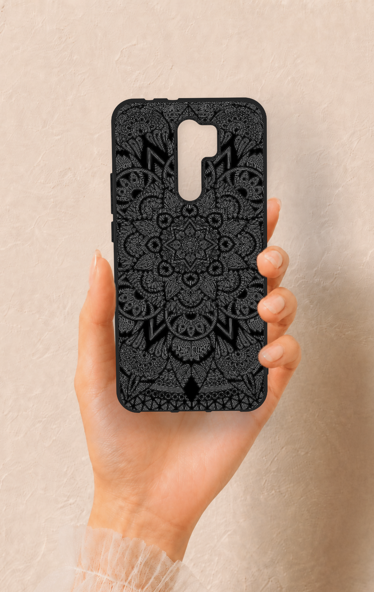 Redmi 9 Uyumlu Siyah Beyaz Mandala Desenli Silikon Kılıf
